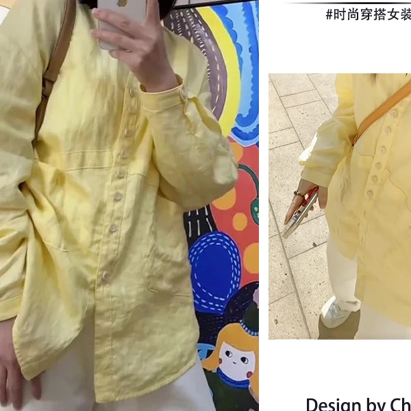 休闲风宽松亚麻衬衫女2025春季新款慵懒宽松简约上衣百搭女装衬衣