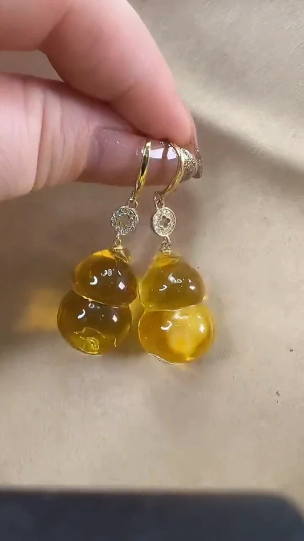 琥珀未镶嵌耳饰耳环