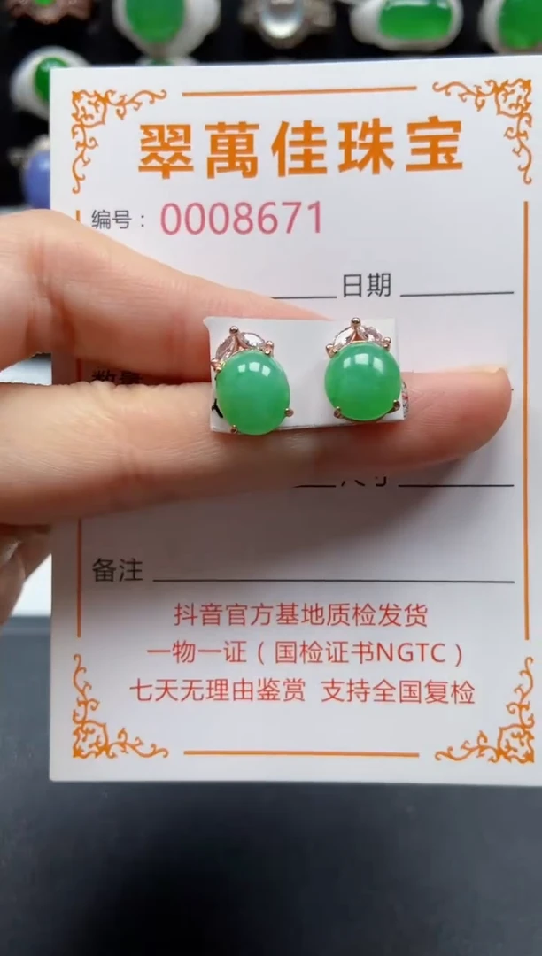 银S925镶嵌翡翠耳饰8671