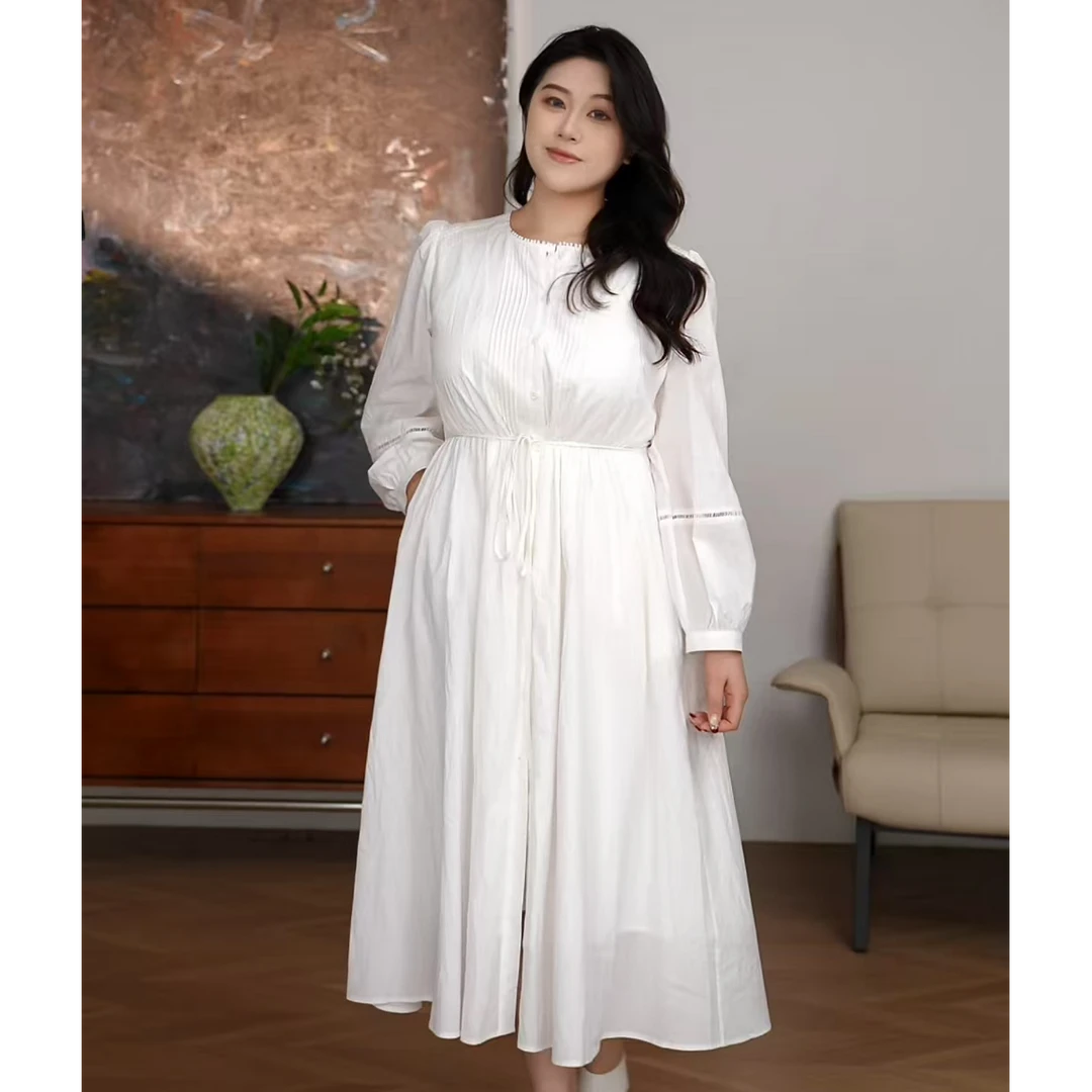 【李小瘦大码女装】春季简约气质连衣裙纯色宽松连衣裙38D