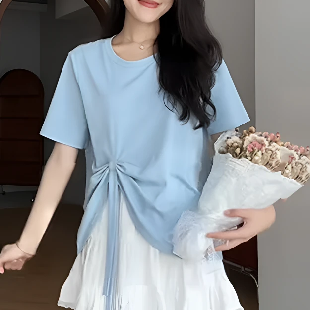 胖mm大码女装夏季新款百搭遮肉短袖t恤设计别致小众减龄气质上衣