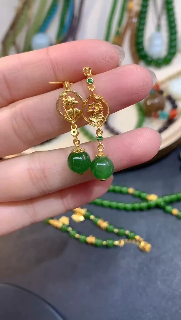 银S925镶嵌和田玉耳饰A163|多样性发货一件|380