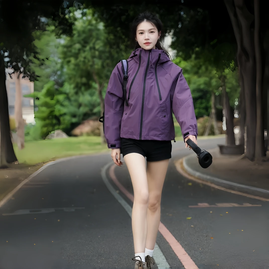 秋冬女款三合一冲锋外套防风防水泼短款显高显瘦加厚保暖时尚百搭