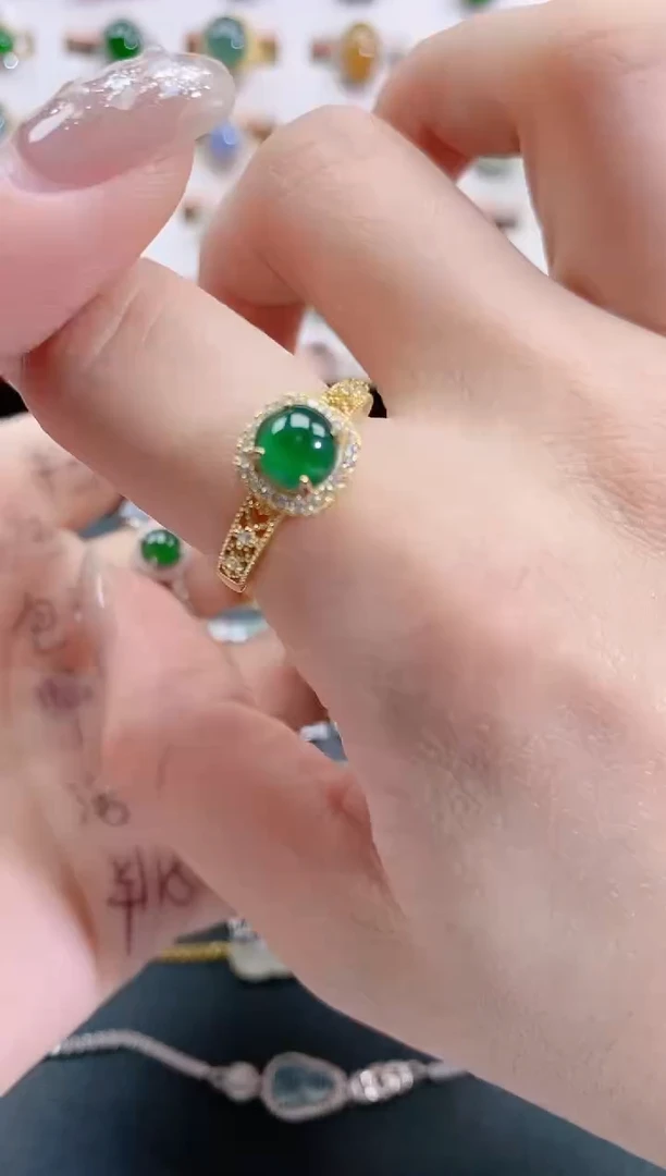 银S925镶嵌戒指翡翠天然翡翠
