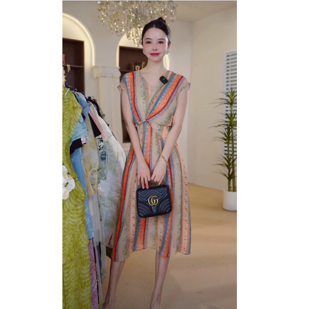 （赠送运费险）轻奢高级感短袖连衣裙时尚海滩度假印花长裙子A5169