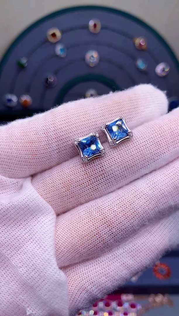 【闪购商品】海蓝宝石耳坠银S925镶嵌5