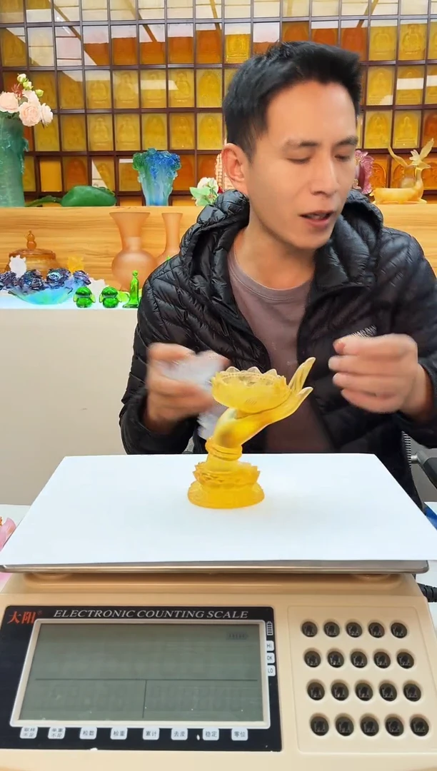 手工艺品琉璃琥珀色佛手烛台12公分