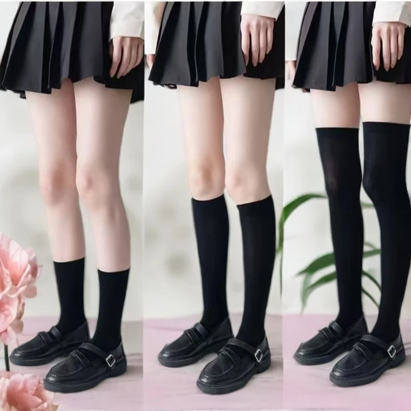 女士小腿中筒袜压力过膝袜季薄款小腿袜JK袜子黑色丝袜显瘦款秋冬