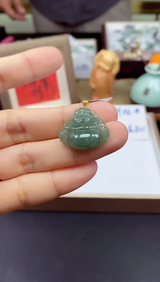 吊坠(不含链)18K金镶嵌翡翠佛公@@CMT