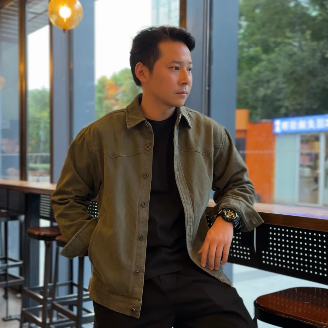 古休2025秋季新款纯棉复古磨毛夹克外套复古百搭经典时尚
