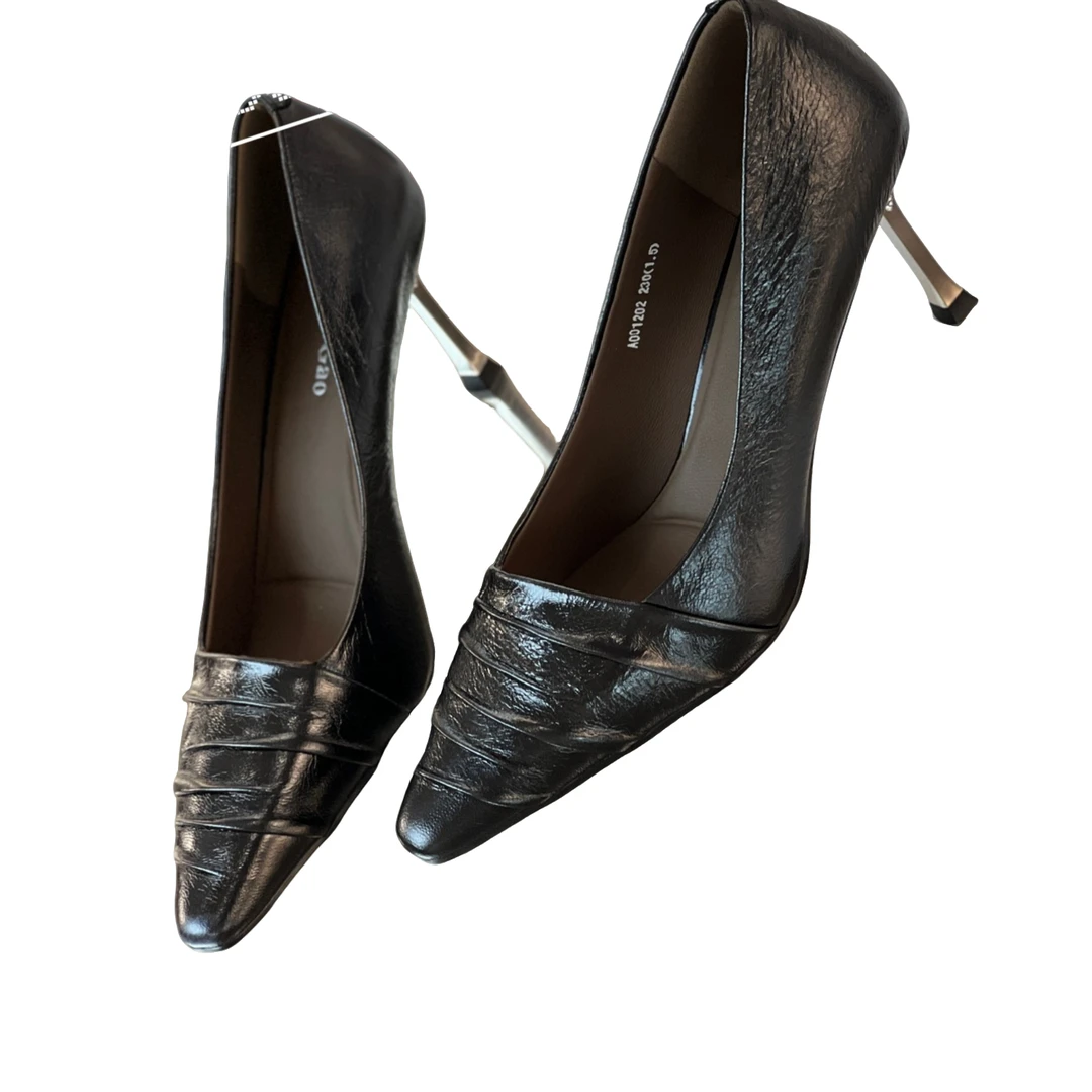 浅口高跟鞋气质时尚百搭尖头细跟法式鞋子女人001202黑色细高跟