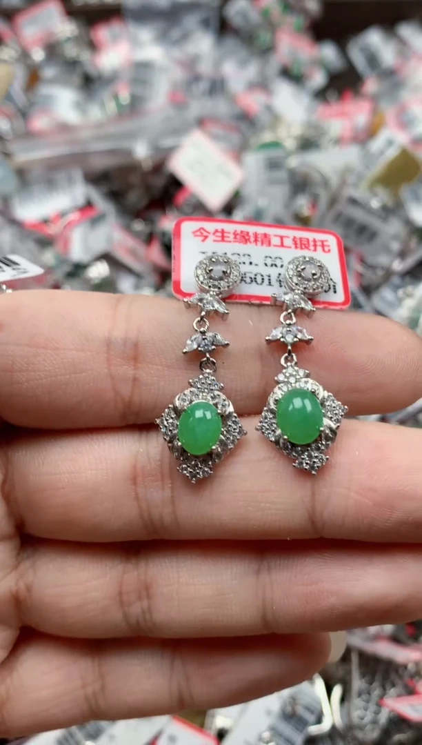 银S925镶嵌戒指翡翠天然A货缅甸翡翠