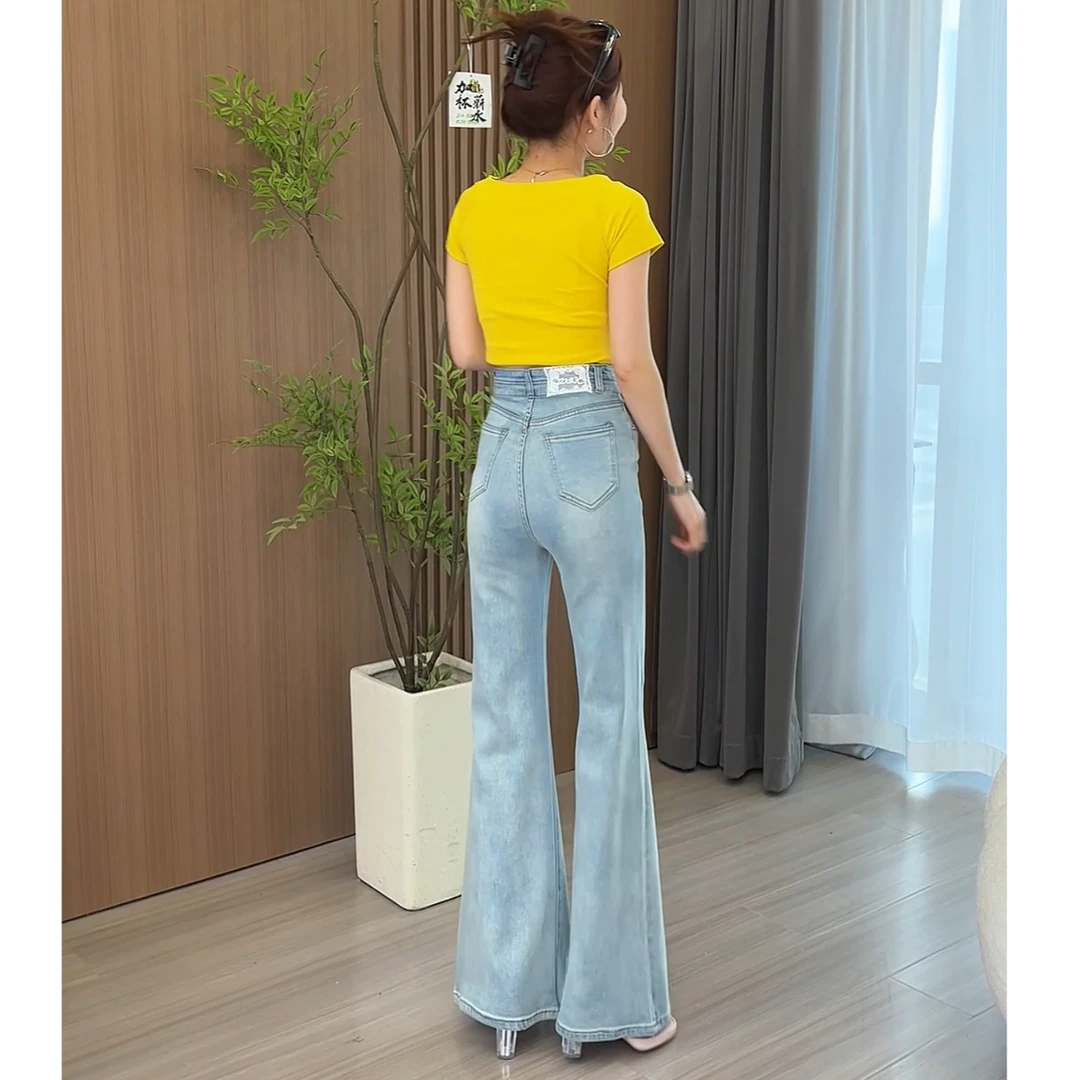 8395高腰天丝弹力不贴腿微喇牛仔裤夏季新款莱赛尔冰凉裤子