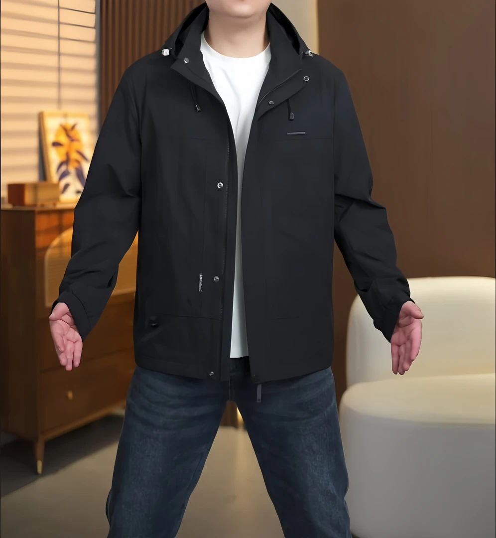可脱卸帽男士时尚百搭抗皱加绒夹克2025秋冬休闲连帽工装上衣外套
