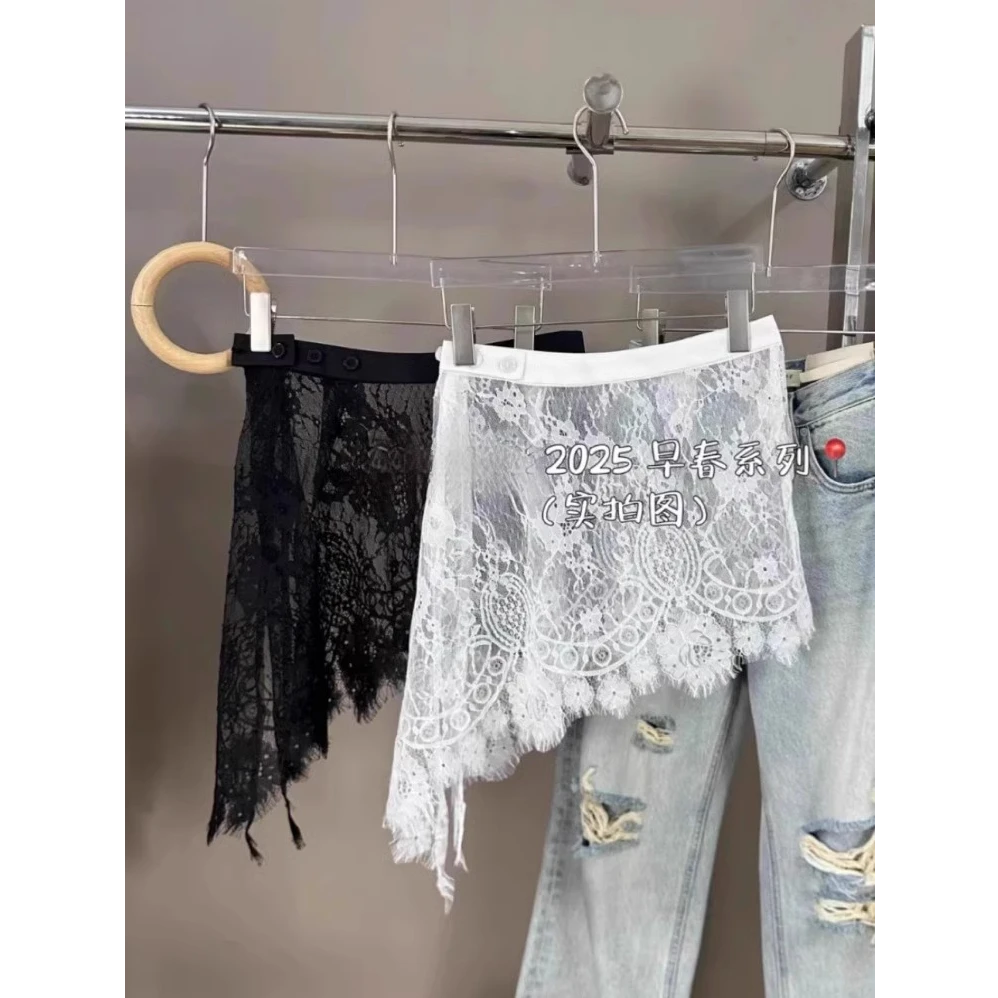 芊芊芙韩版时尚气质不规则蕾丝屁帘半身裙女2025新款洋气叠穿短裙