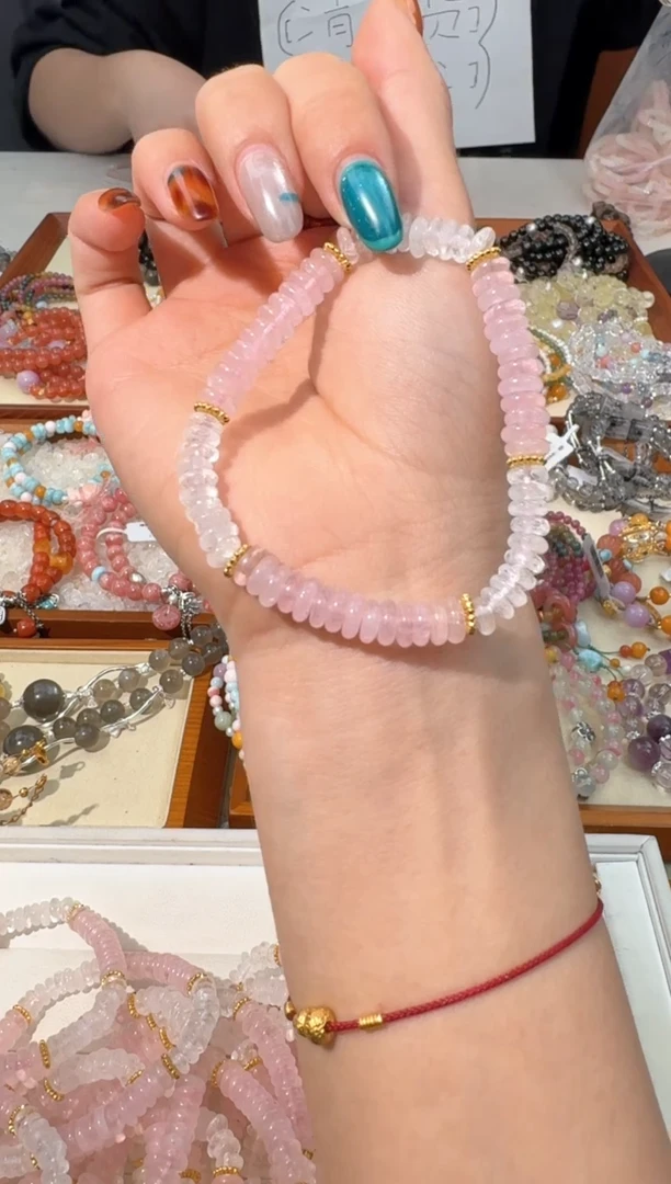 【闪购商品】水晶手链合金【默认矿坑】A002粉水白幽灵盘珠款