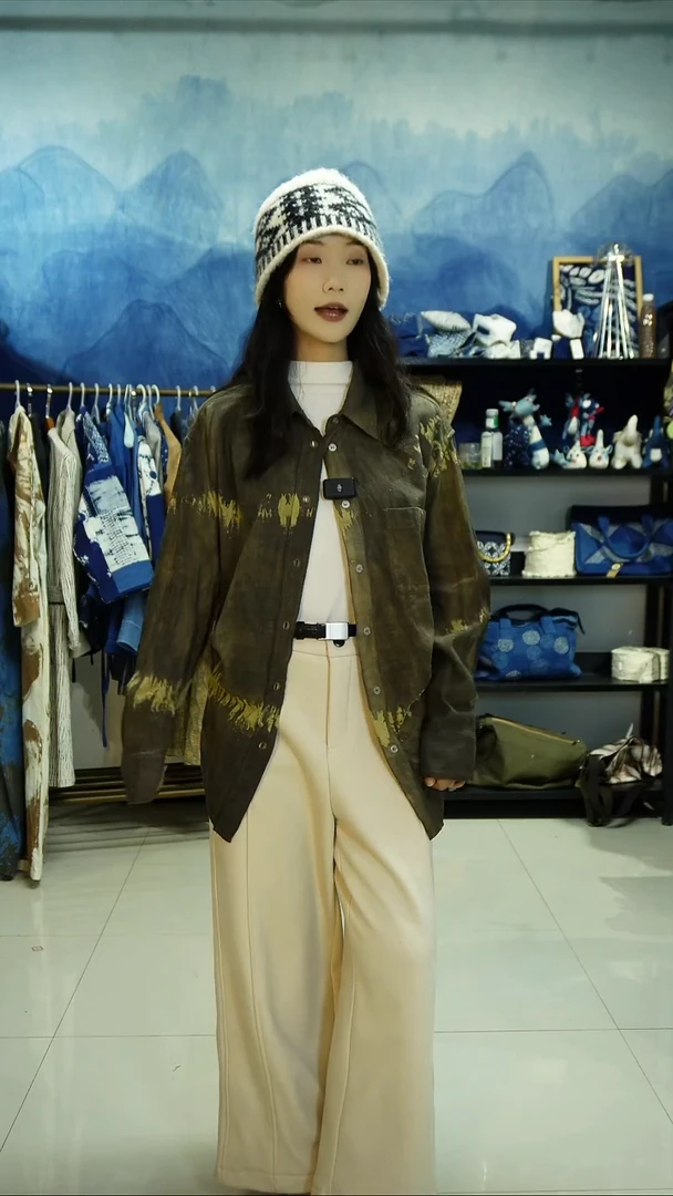 织绣手工柿染+密蒙花棉麻衬衫