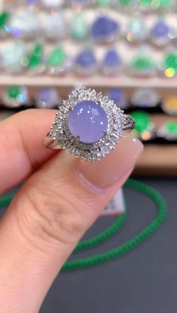 18K金镶嵌戒指翡翠a112紫货有色差