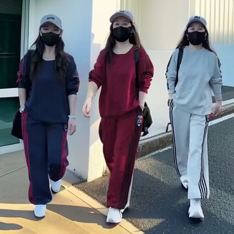 韩版新款春秋宽松运动服饰秋季洋气阔腿显瘦减龄卫衣休闲运动套装