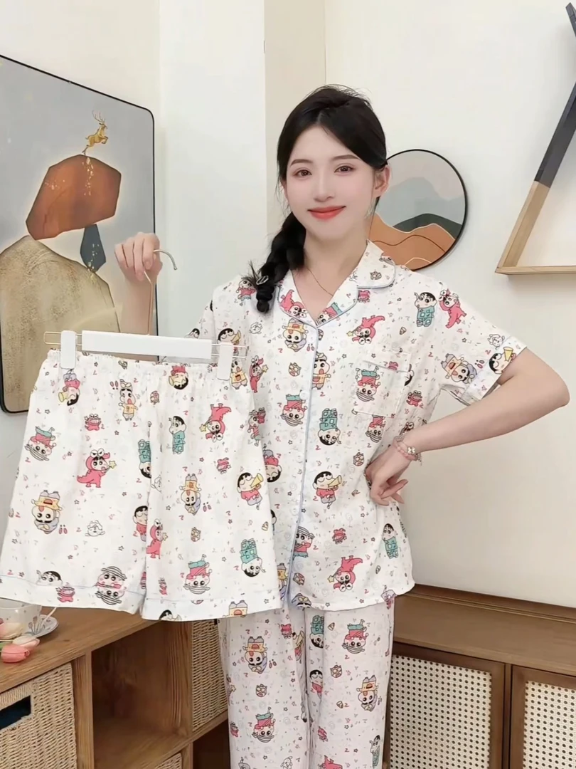 2025新款三件套高级感气质时尚舒适甜美短袖短裤长裤女睡衣家居服