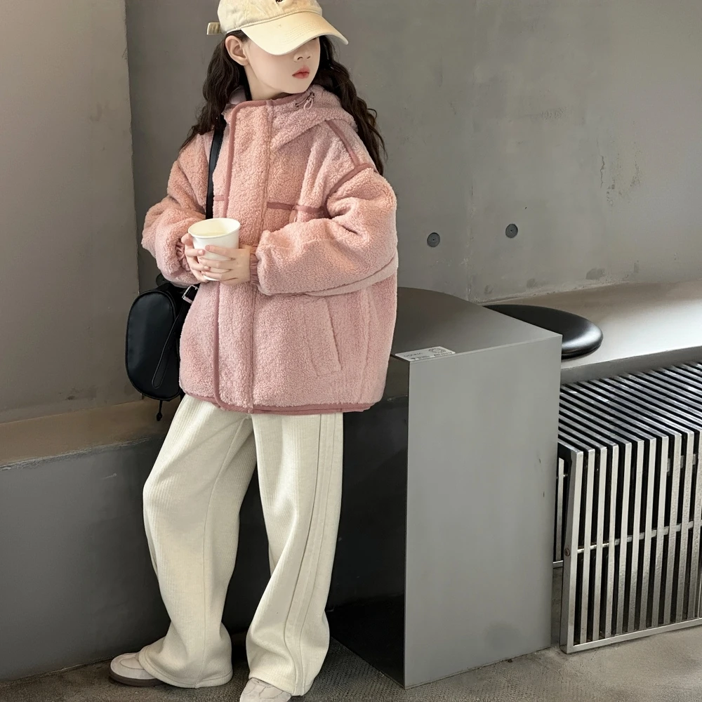 女童加绒外套秋冬装2025新款女大童摇粒绒加厚棉服外套保暖儿童