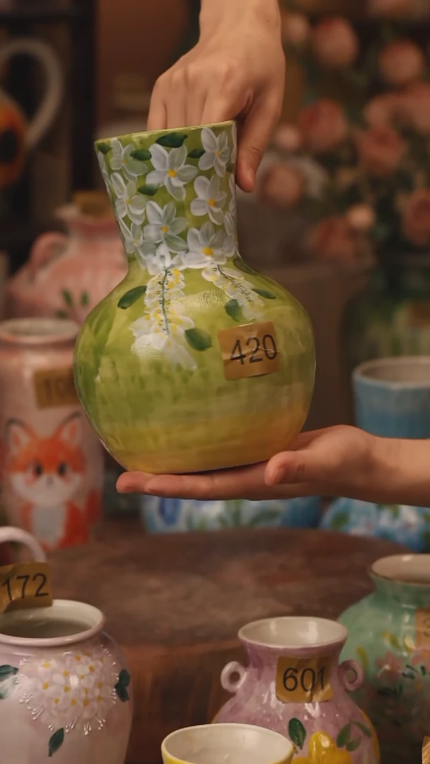 陶瓷420景德镇设计师手作花器摆件侘寂风