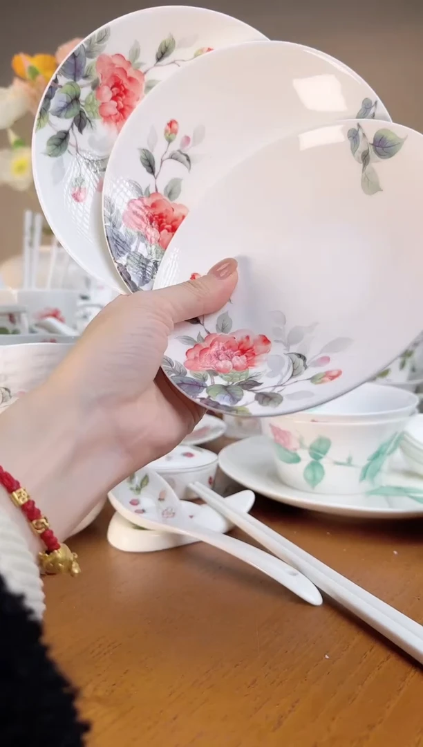 【闪购商品】山茶花高骨瓷5.5寸点心碟3个