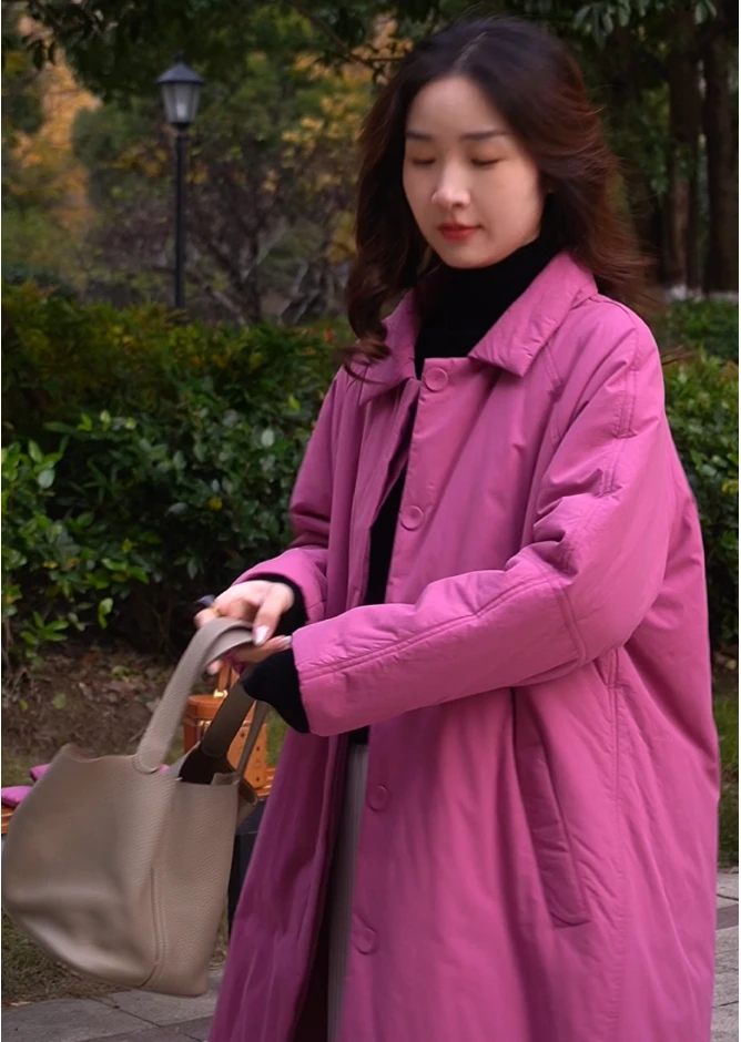 月月 树莓红长款棉衣外套女文艺时尚百搭上衣2025春款新款6