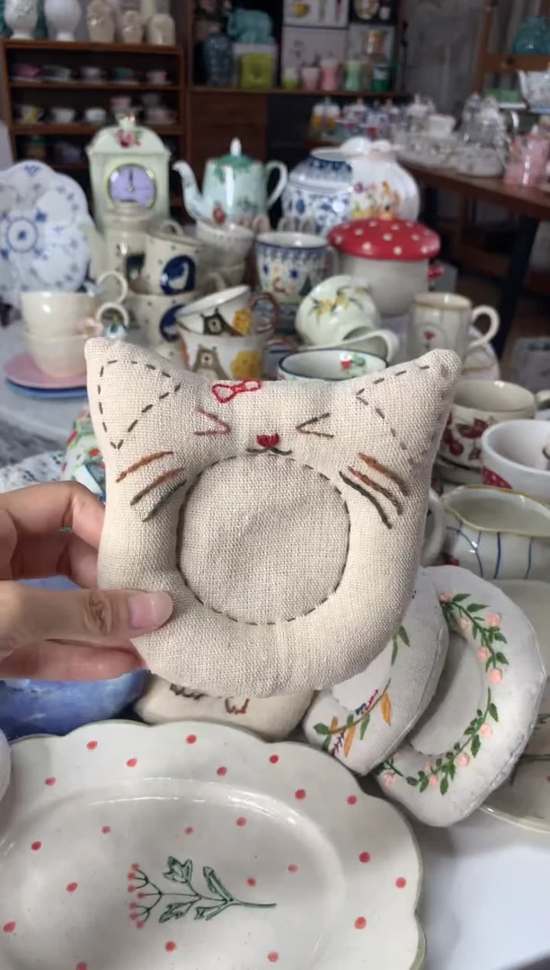 陶瓷【407】纯手工猫咪杯垫