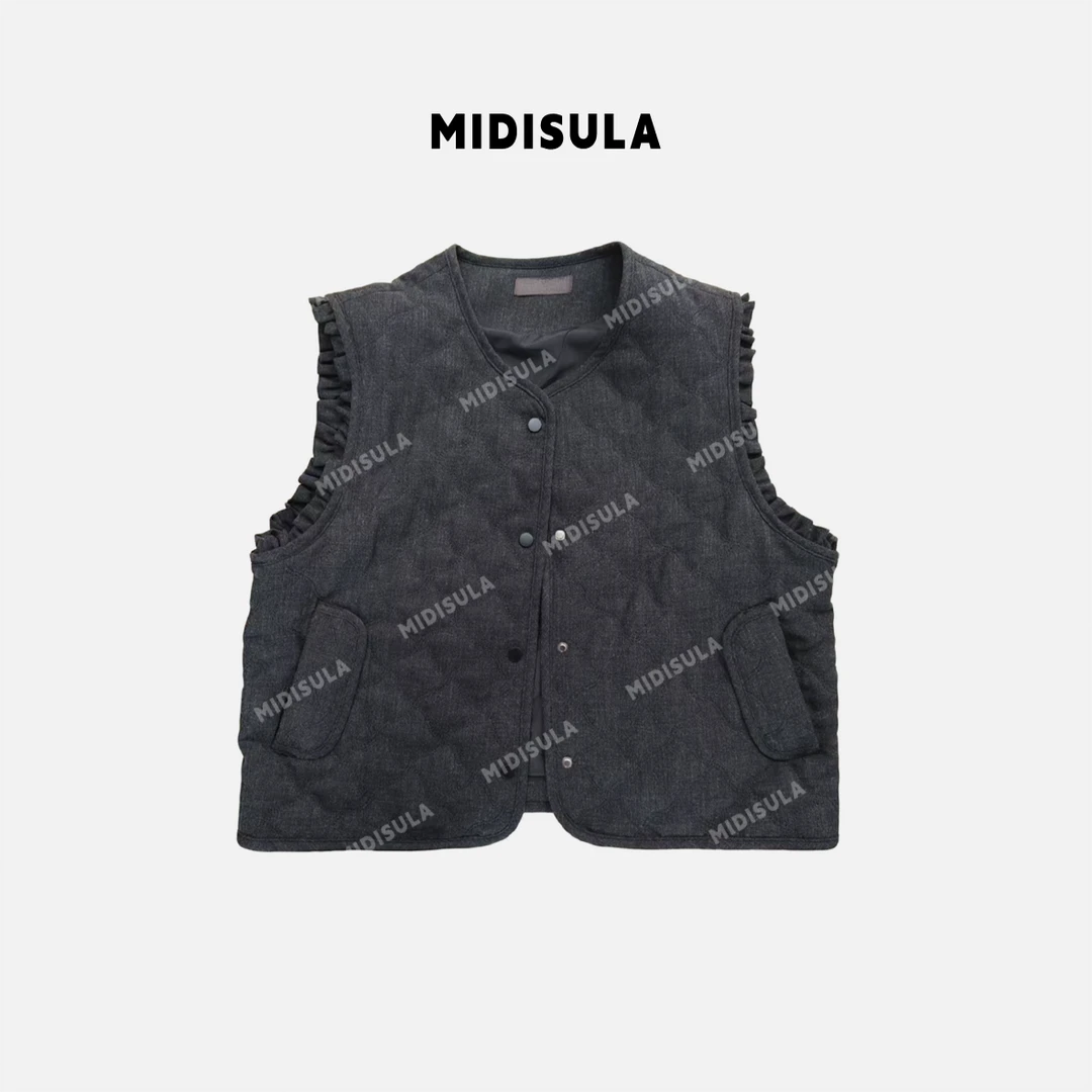 【H.MDSL】冬季新款袖口木耳边马甲设计夹棉洋气时髦马夹#1854