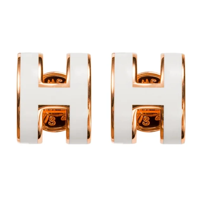 99新 Hermes/爱马仕 白色H耳钉小号