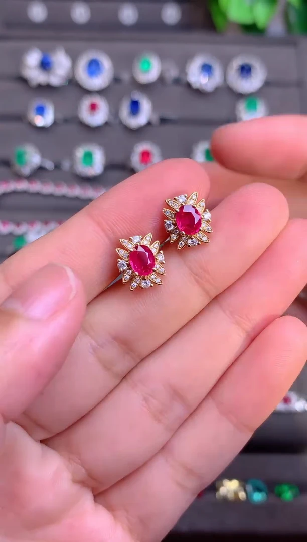 【闪购商品】红宝石耳钉18K金镶嵌1.0CT  缅甸