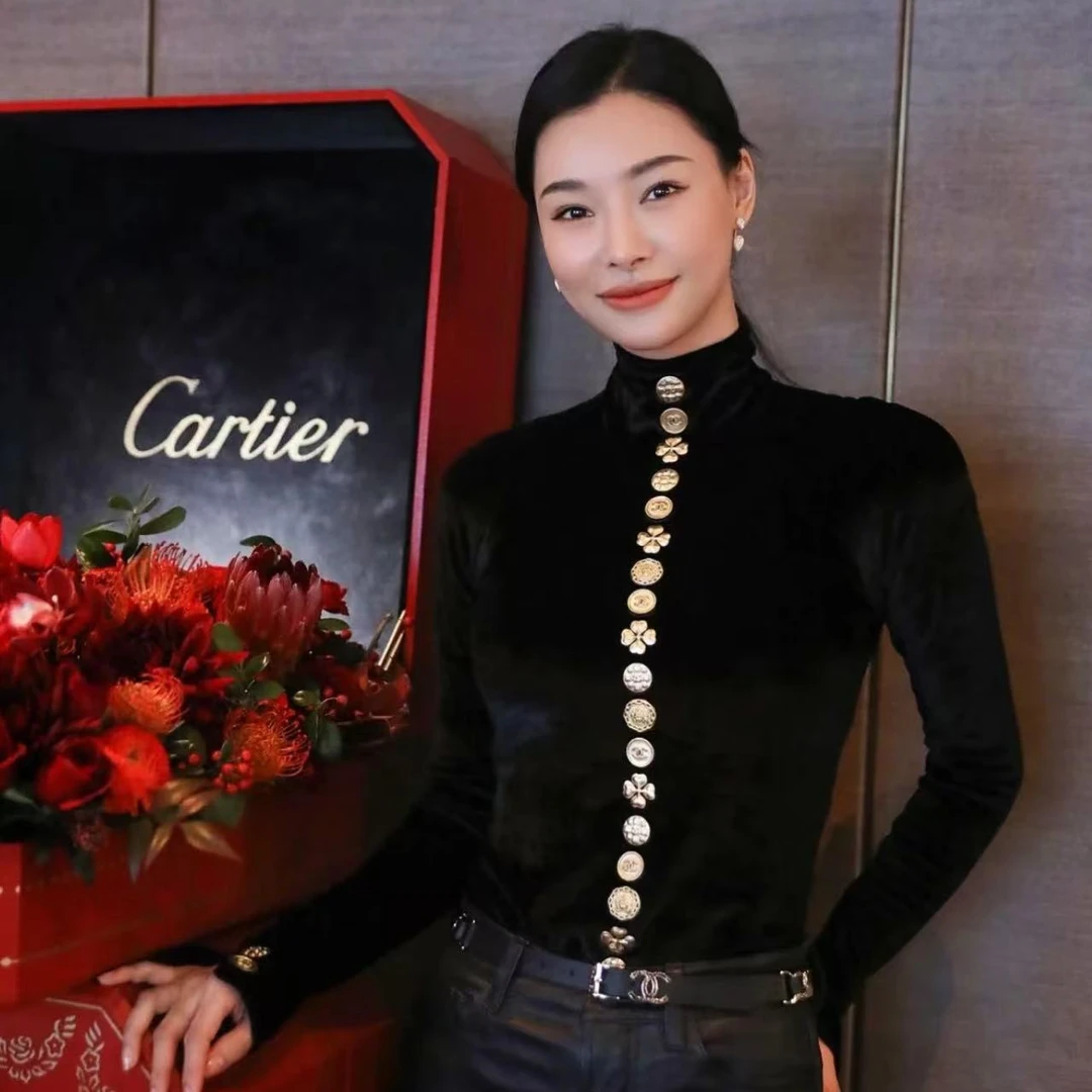95新 Chanel/香奈儿 手工坊金币丝绒高领上衣/F38/编号9865
