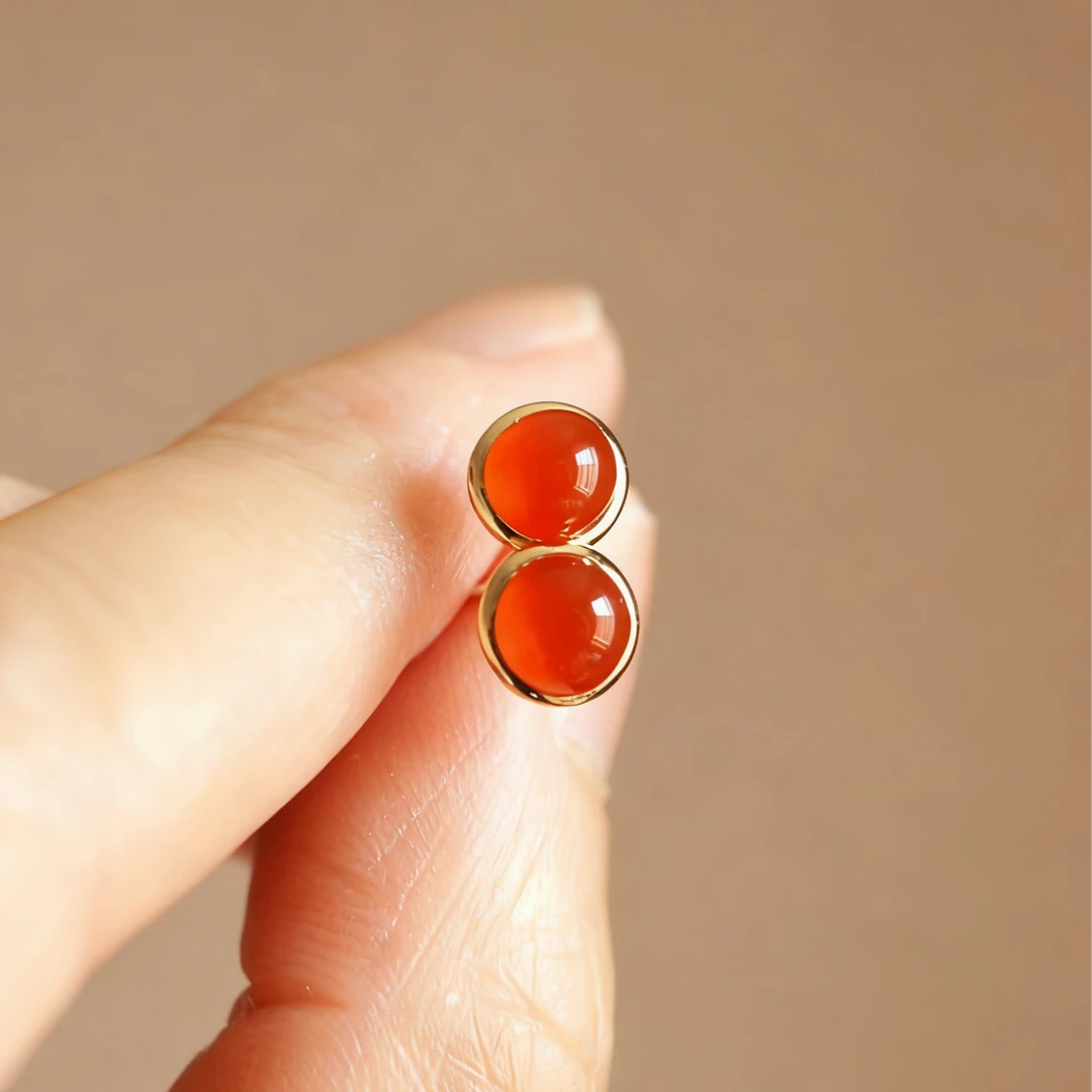 【送福珠宝】保山冰红老矿料18K金《顶》（传承）（玉化）耳钉@t08173@