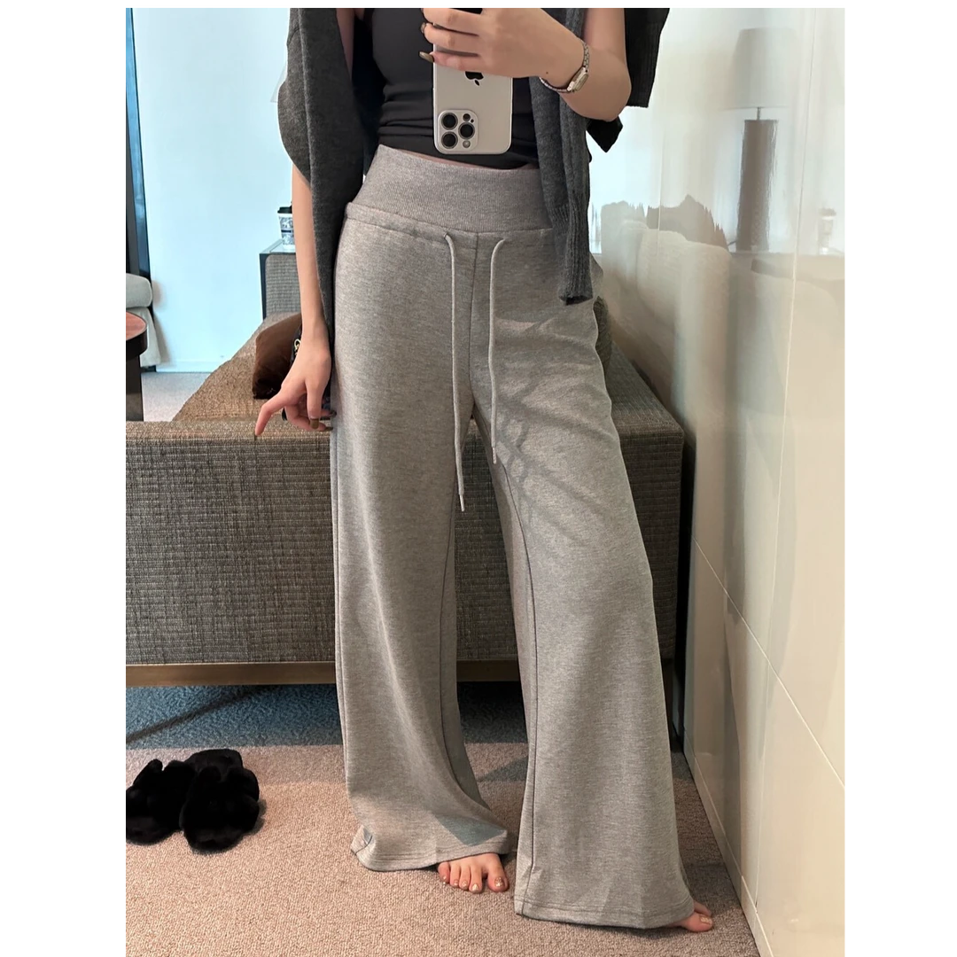 秋冬高腰显瘦阔腿裤抽绳绑带休闲百搭拖地卫裤