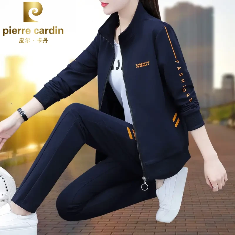 皮尔卡丹休闲运动套装女春秋季2025新款时尚洋气大码休闲服三件套
