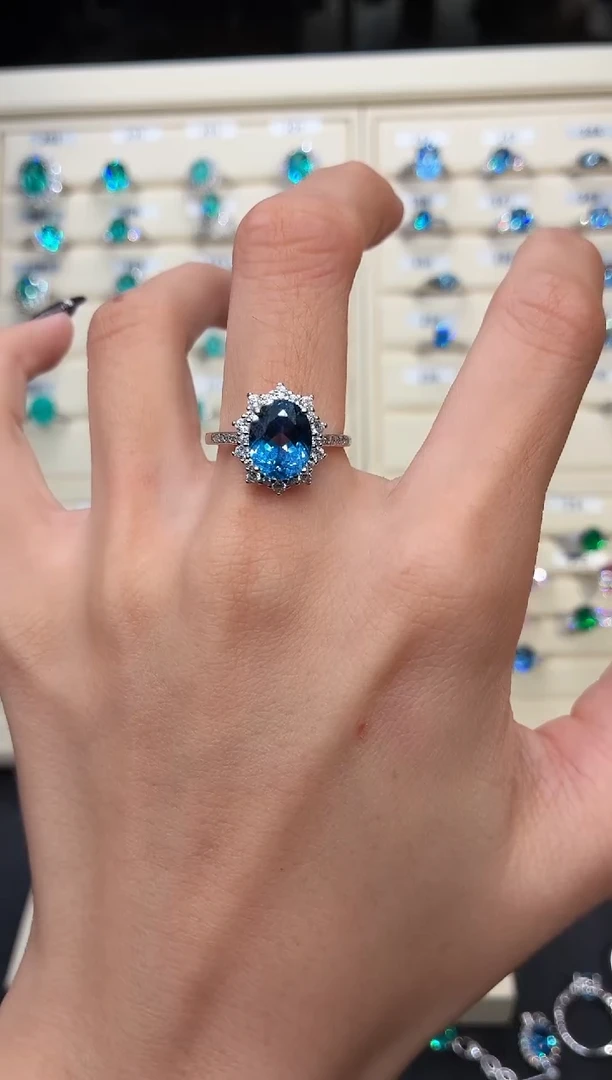 银S925镶嵌戒圈海蓝宝石000000