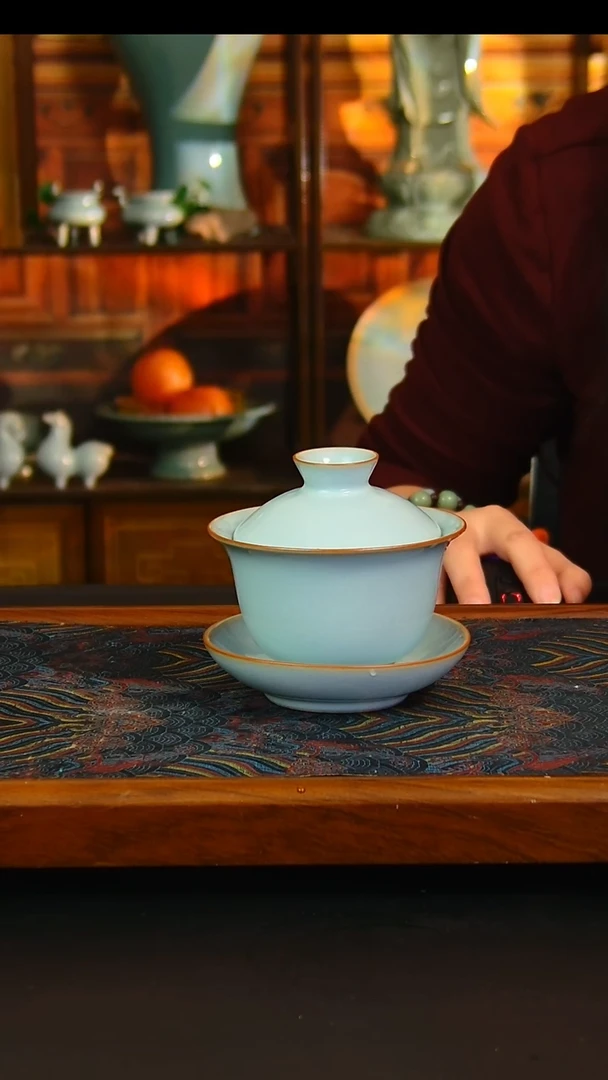 瓷片原矿汝瓷福利盖碗，不完美