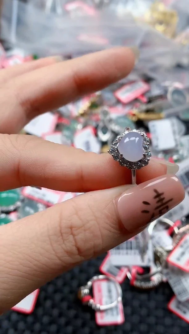 银S925镶嵌戒指翡翠天然A货缅甸翡翠