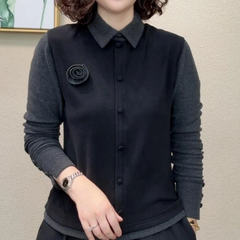 2025秋冬新款双面绒设计感翻领时尚气质洋气百搭拼接上衣假两件