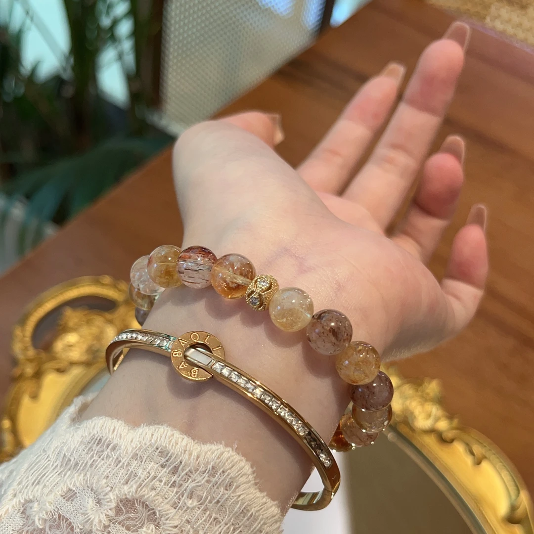 【钞能力】9mm黄塔晶+9mm黑金超七 原创天然黑金超七水晶手串 A265