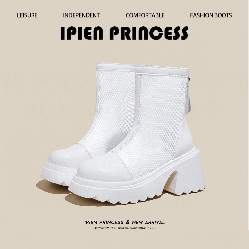 薄款透气高跟凉靴2025夏季新款厚底镂空马丁靴小个子增高小短靴女