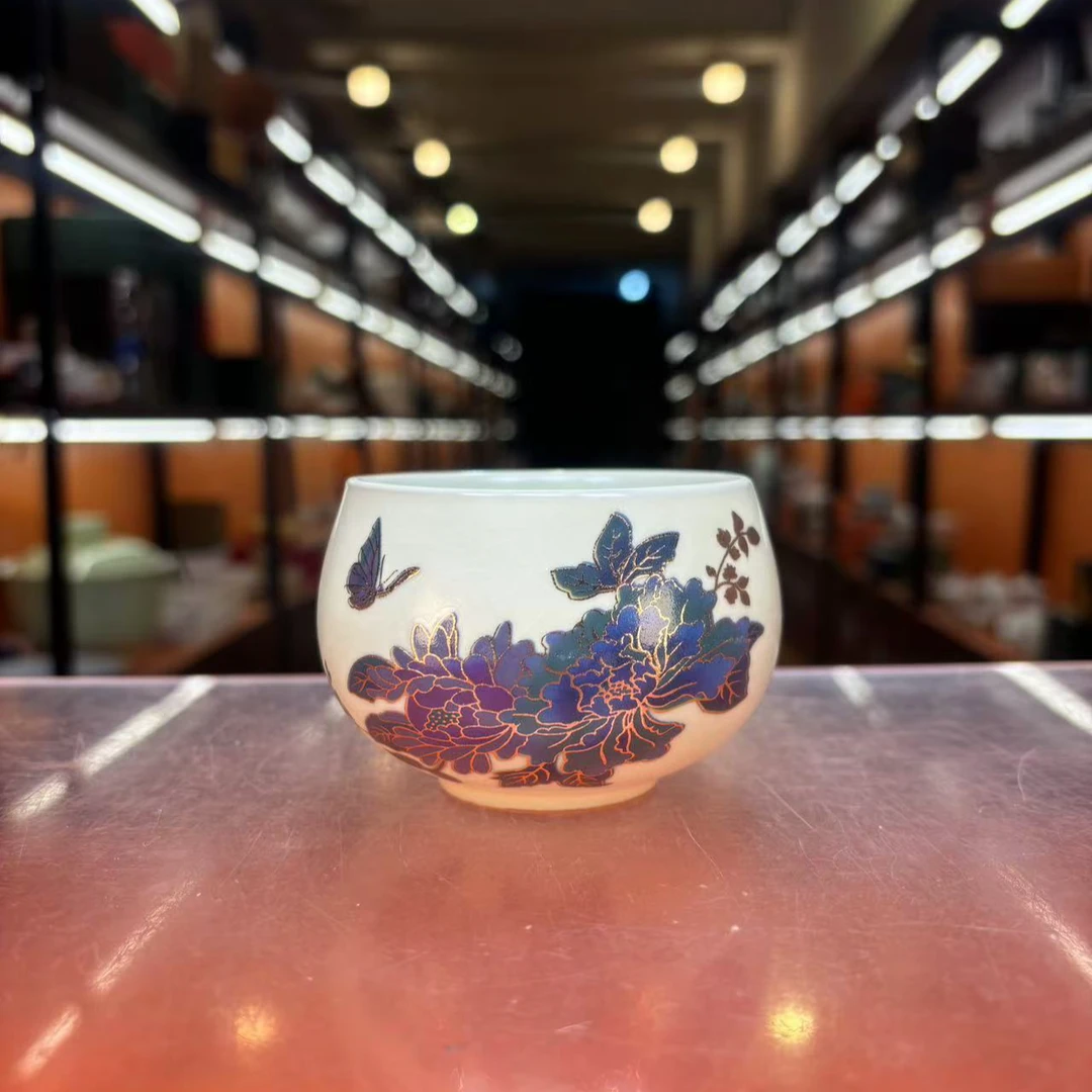 秋香茶具  米黄牡丹禅定变色主人杯茶杯品茗杯-5084