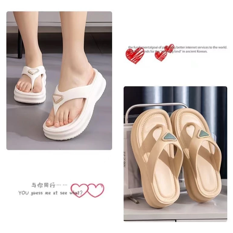 2025夏季新款厚底时尚拖鞋海边沙滩女士户外穿防滑防臭增高人字拖