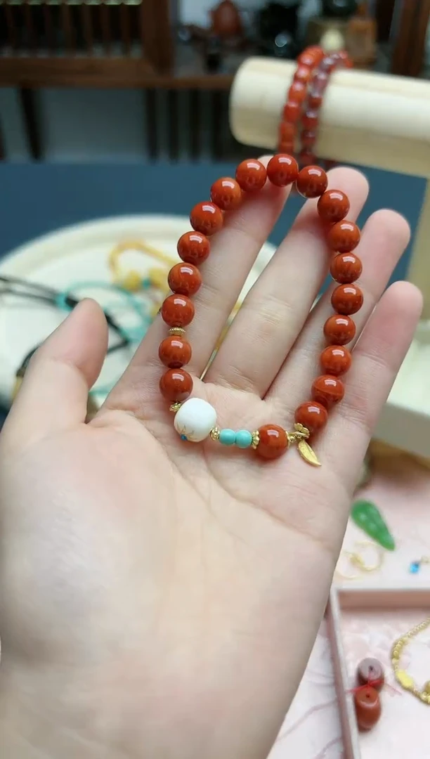 【闪购商品】南红玛瑙手串银S925镶嵌南红手串*1 DN