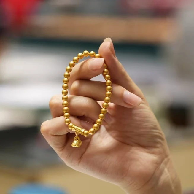 【巧玲专享】足金999 卡5mm金珠满串 送竹节两世欢
