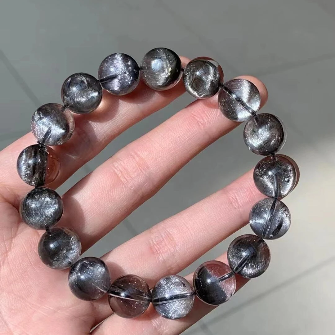 天然水晶黑银钛银发晶手串猫眼发晶钛晶板钛密手串女发多样性发一