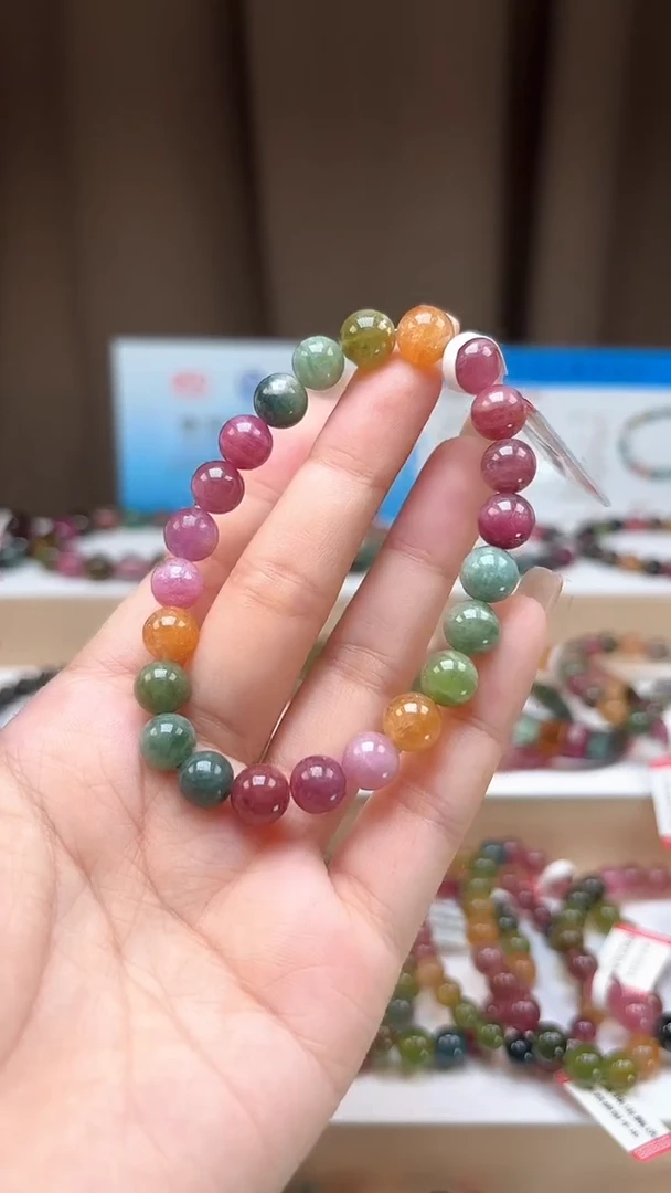 手串未镶嵌碧玺8.3mm艳丽彩虹色高阶油画体单圈手串