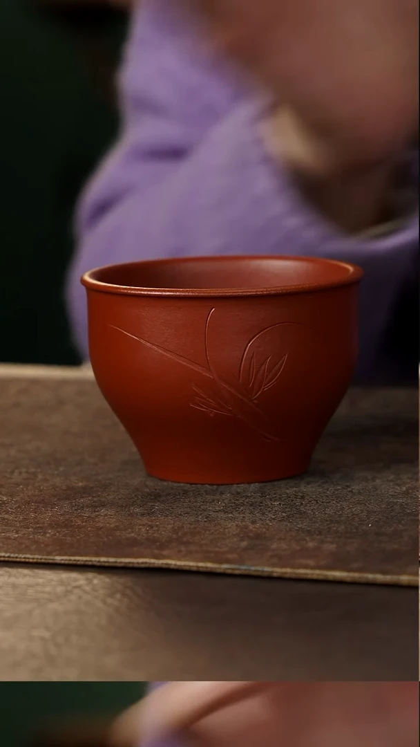 茶杯紫砂陈*龙杯研所 吉海杯-兰香若谷 朱泥105cc AS-211