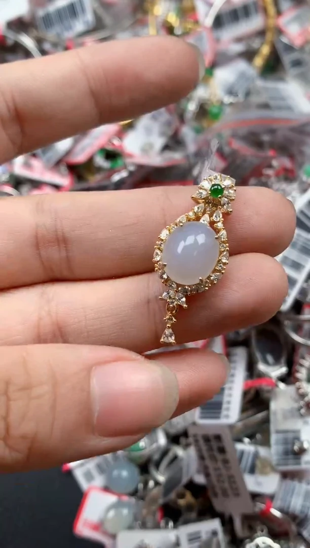 银S925镶嵌戒指翡翠天然A货缅甸翡翠